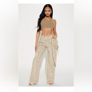 Fashion Nova Strut The Walk Studded Pant Khaki Size Large Women